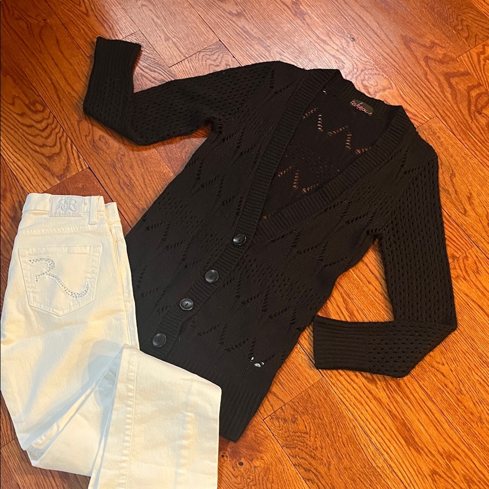 Takeout Women's Black Button-Up Knit with Different Patterns Cardigan Size S